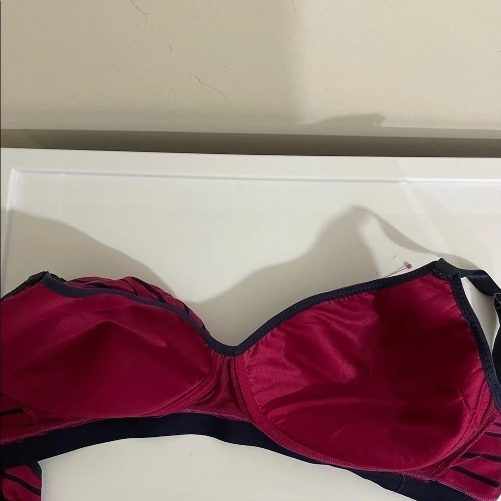 Just Be sz  42C  bra navy and cranberry stripe   Looks similar to a sports bra